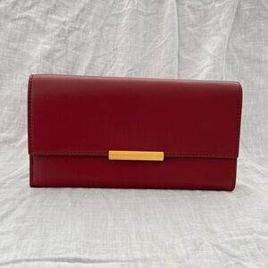 Auth Bottega Veneta Clutch • Wallet Trifold Smooth Burgundy Calfskin Authentic